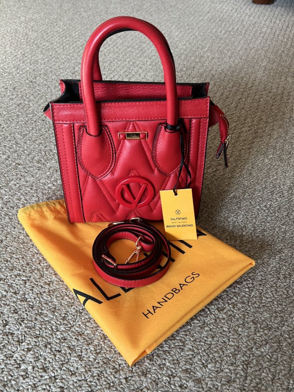Valentino Eva Diamond Red Leather Quill Leather Crossbody Bag - Picture 2 of 12